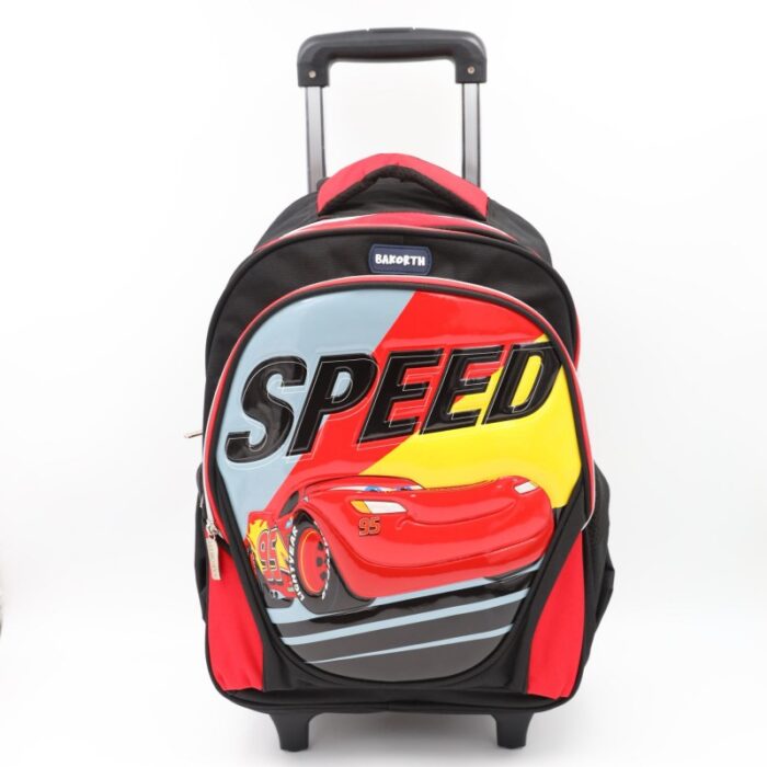⁦حقيبة مدرسية عجل بتصميم سيارة حجم 16 انش لون سكني⁩ - الصورة ⁦3⁩