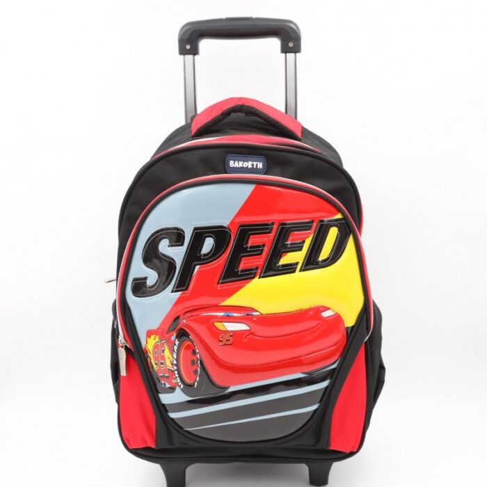 ⁦حقيبة مدرسية عجل بتصميم سيارة حجم 16 انش لون سكني⁩ - الصورة ⁦4⁩