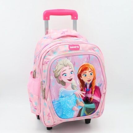 حقيبة مدرسية عجل بتصميم فروزن حجم 14 انش لون زهري