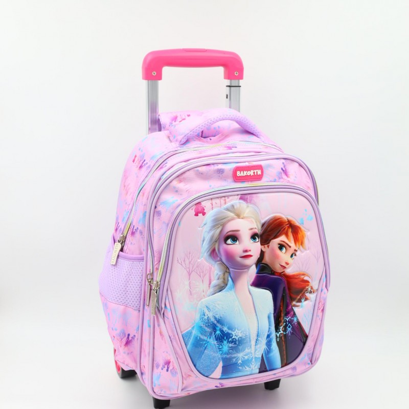 ⁦حقيبة مدرسية عجل بتصميم فروزن حجم 14 انش لون زهري⁩ - الصورة ⁦1⁩