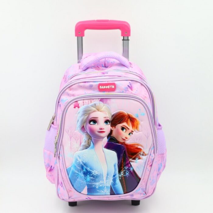 ⁦حقيبة مدرسية عجل بتصميم فروزن حجم 14 انش لون زهري⁩ - الصورة ⁦2⁩