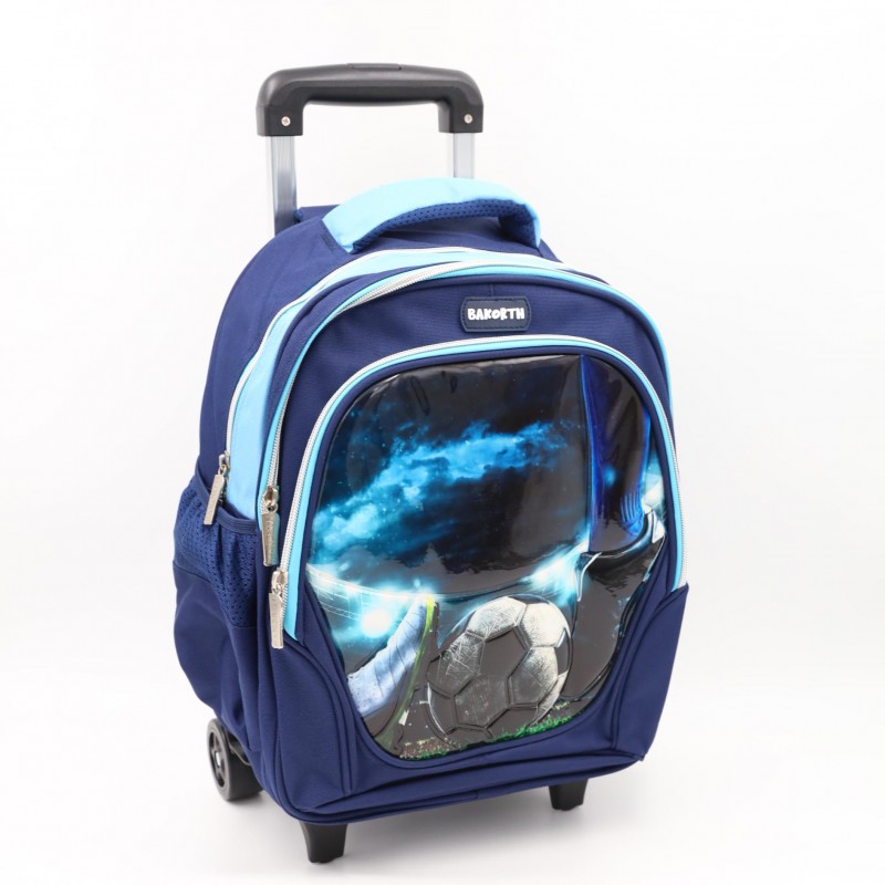 ⁦حقيبة مدرسية عجل بتصميم كرة القدم حجم 14 انش لون أزرق⁩ - الصورة ⁦1⁩