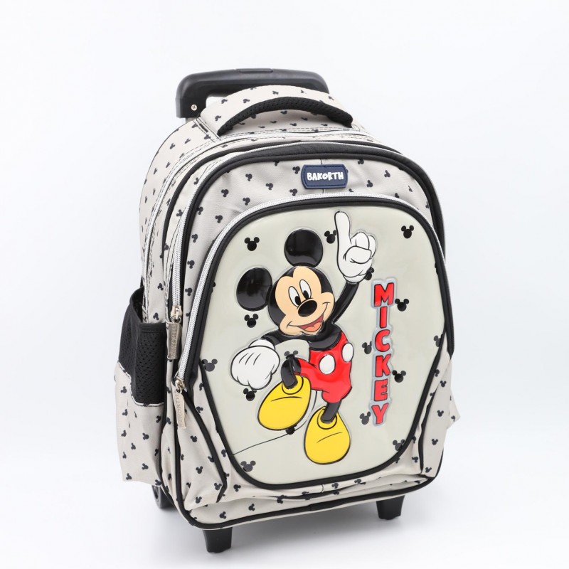 ⁦حقيبة مدرسية عجل بتصميم ميكي ماوس حجم 14 انش لون سكني⁩ - الصورة ⁦1⁩