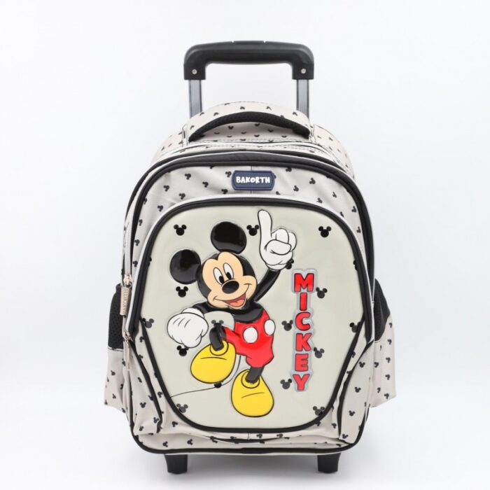 ⁦حقيبة مدرسية عجل بتصميم ميكي ماوس حجم 14 انش لون سكني⁩ - الصورة ⁦2⁩
