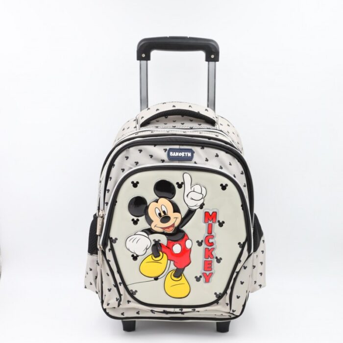 ⁦حقيبة مدرسية عجل بتصميم ميكي ماوس حجم 14 انش لون سكني⁩ - الصورة ⁦3⁩