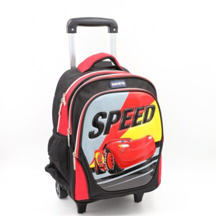 حقيبة مدرسية عجل بتصميم سيارة حجم 14 انش لون أسود