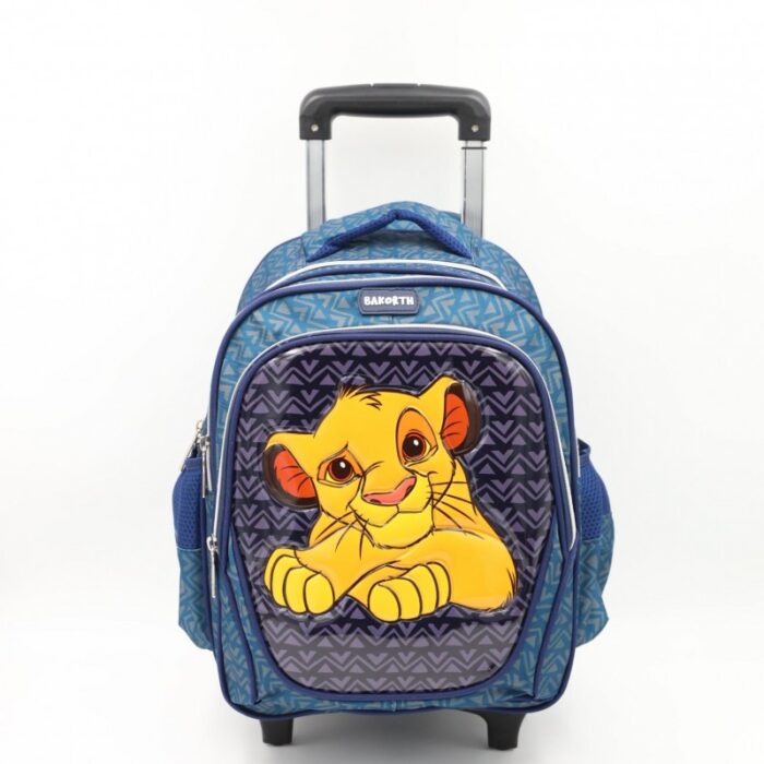 ⁦حقيبة مدرسية عجل بتصميم سيمبا حجم 14 انش لون بترولي⁩ - الصورة ⁦2⁩