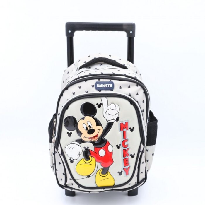 ⁦حقيبة مدرسية عجل بتصميم ميكي ماوس حجم 14 انش لون سكني⁩ - الصورة ⁦2⁩