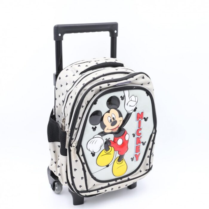 ⁦حقيبة مدرسية عجل بتصميم ميكي ماوس حجم 14 انش لون سكني⁩ - الصورة ⁦2⁩