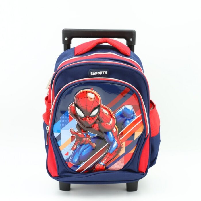 ⁦حقيبة مدرسية عجل بتصميم سبايدر مان حجم 12 انش لون أزرق⁩ - الصورة ⁦3⁩