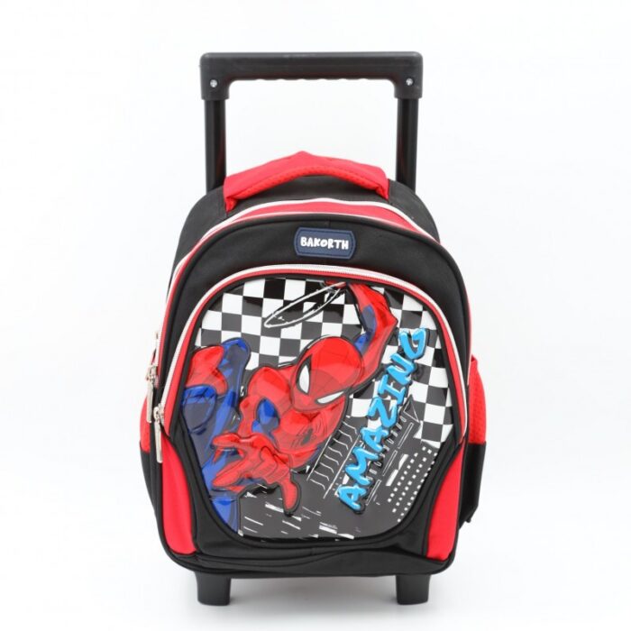 103388788_68a83f8a80a46 حقيبة مدرسية عجل بتصميم سبايدر مان حجم 12 انش لون أسود وأحمر - الصورة 1