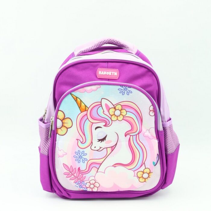 ⁦حقيبة مدرسية بتصميم يونكورن حجم 12 انش لون بنفسجي⁩ - الصورة ⁦2⁩