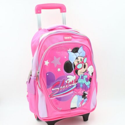 حقيبة مدرسية عجل بتصميم ميني ماوس حجم 16 انش لون زهري