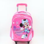 ⁦حقيبة مدرسية عجل بتصميم ميني ماوس حجم 16 انش لون زهري⁩ - الصورة ⁦2⁩