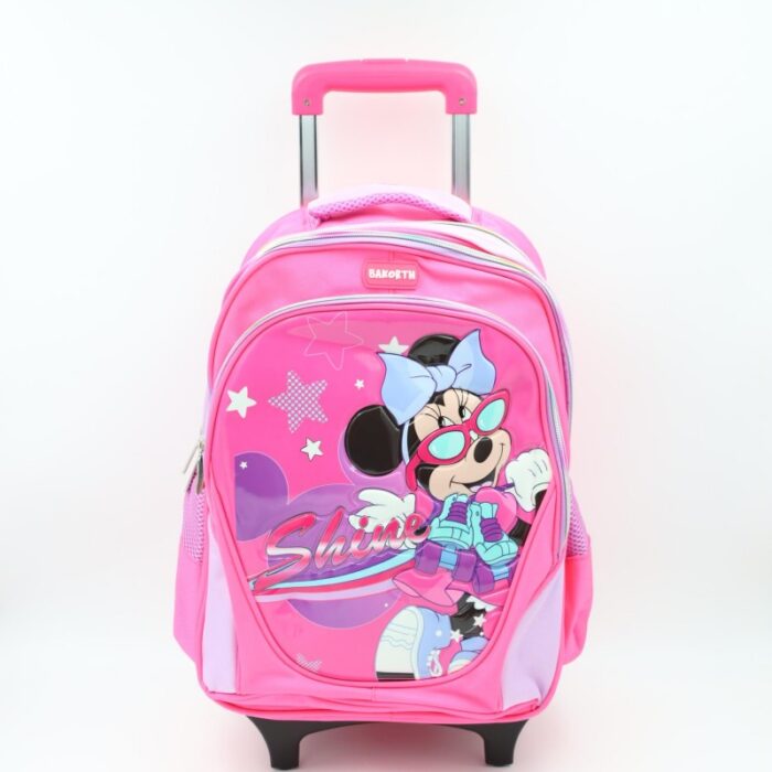 ⁦حقيبة مدرسية عجل بتصميم ميني ماوس حجم 16 انش لون زهري⁩ - الصورة ⁦2⁩