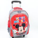 حقيبة مدرسية عجل بتصميم ميكي ماوس حجم 14 انش لون أحمر وسكني