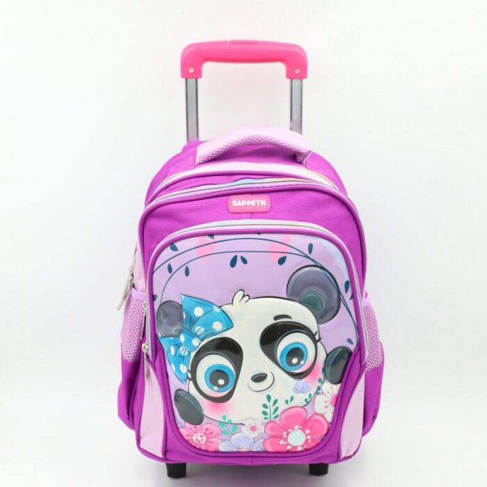 ⁦حقيبة مدرسية عجل بتصميم باندا حجم 14 انش لون بنفسجي⁩ - الصورة ⁦2⁩