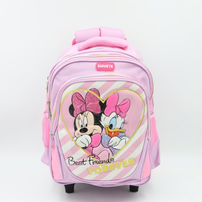 ⁦حقيبة مدرسية عجل بتصميم ميني ماوس وبطوطة حجم 14 انش لون بنفسجي⁩ - الصورة ⁦2⁩
