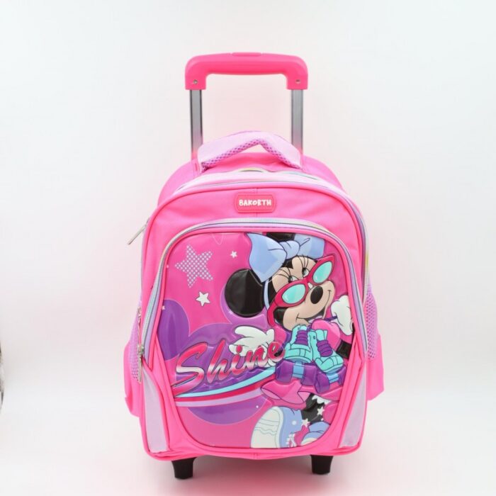 ⁦حقيبة مدرسية عجل بتصميم ميني ماوس حجم 14 انش لون فوشي⁩ - الصورة ⁦2⁩