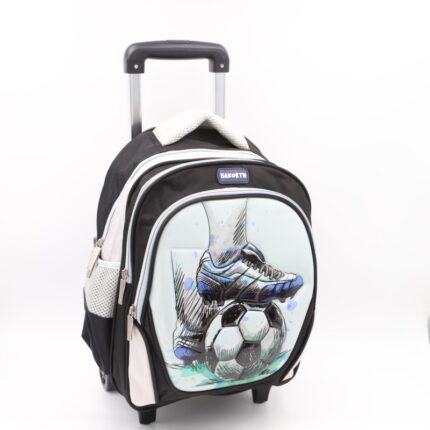 حقيبة مدرسية عجل بتصميم كرة قدم حجم 14 انش لون أسود