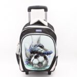 ⁦حقيبة مدرسية عجل بتصميم كرة قدم حجم 14 انش لون أسود⁩ - الصورة ⁦2⁩