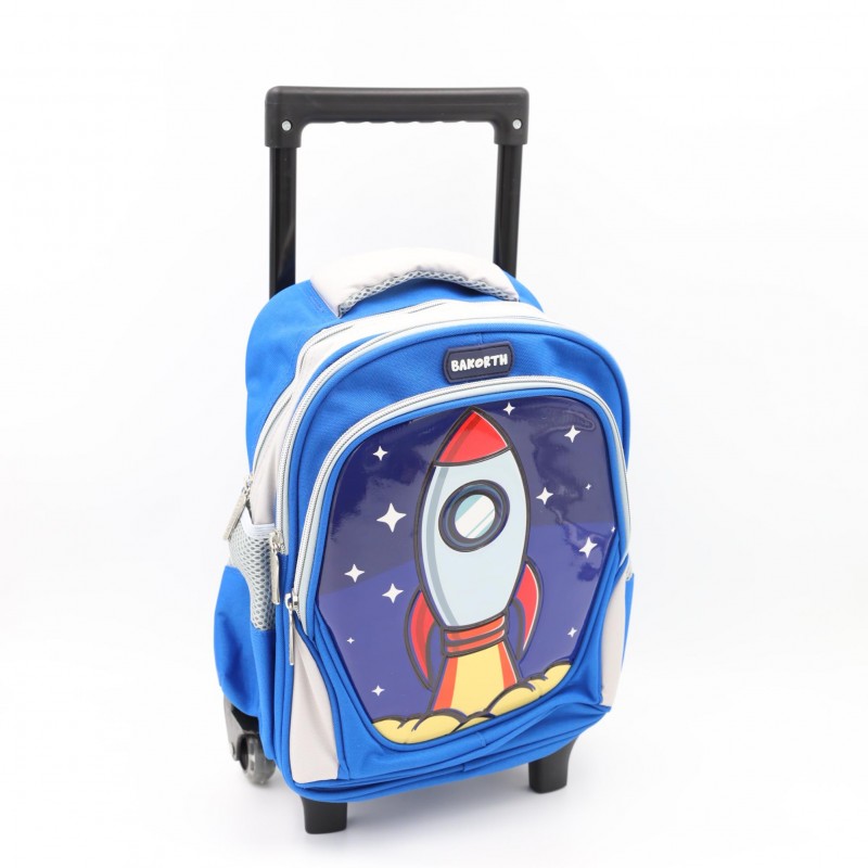⁦حقيبة مدرسية عجل بتصميم مركبة الفضاء حجم 12 انش لون أزرق⁩ - الصورة ⁦1⁩