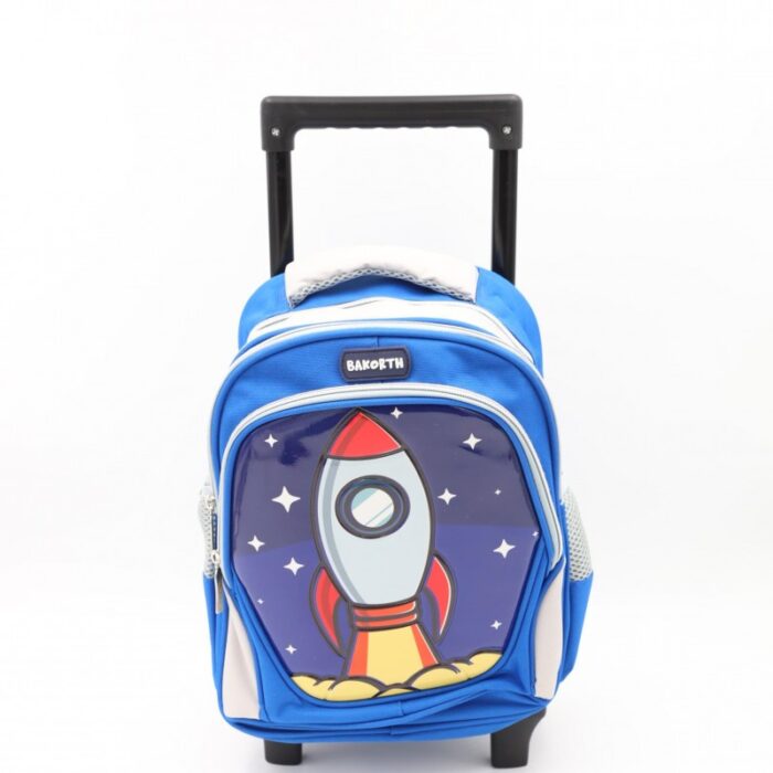 ⁦حقيبة مدرسية عجل بتصميم مركبة الفضاء حجم 12 انش لون أزرق⁩ - الصورة ⁦2⁩