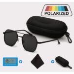 نظارة سداسية شمسية لون أسود مع علبة حماية