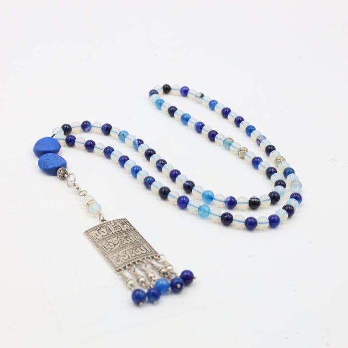 ⁦مسبحة حجر العقيق الأزرق مع حجر القمر 99 حبة⁩ - الصورة ⁦2⁩