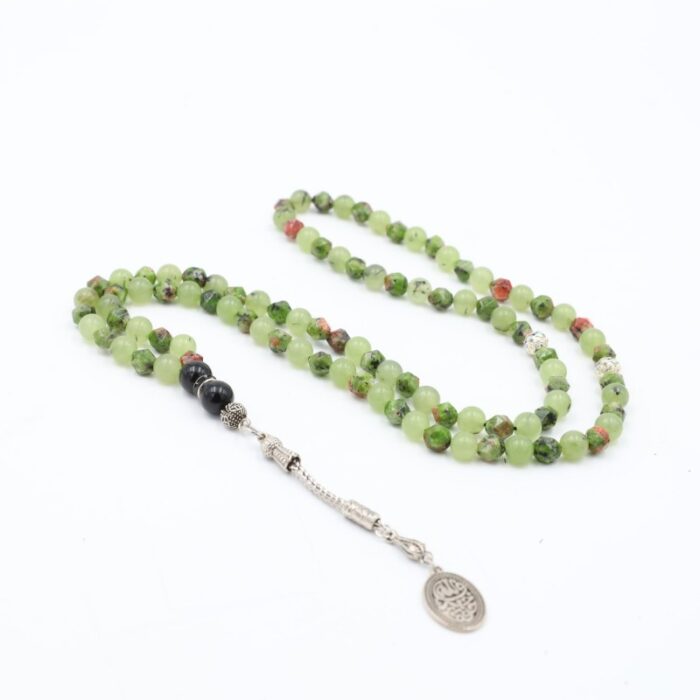 103388977_68b01e83e342b مسبحة عقيق موشح أخضر مع حجر العقيق الأخضر السادة 99 حبة - الصورة 1