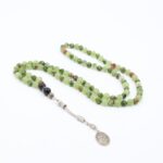 ⁦مسبحة عقيق موشح أخضر مع حجر العقيق الأخضر السادة 99 حبة⁩ - الصورة ⁦3⁩