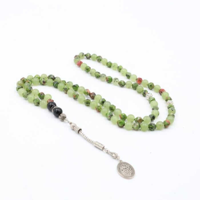 ⁦مسبحة عقيق موشح أخضر مع حجر العقيق الأخضر السادة 99 حبة⁩ - الصورة ⁦3⁩