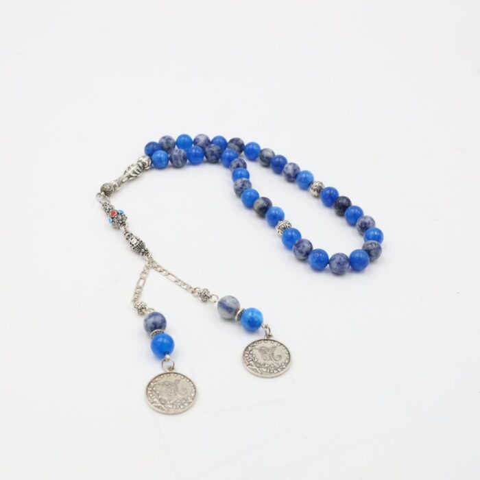 ⁦مسبحة مكس حجر الجاد وعقيق النيلي 33 حبة⁩ - الصورة ⁦3⁩