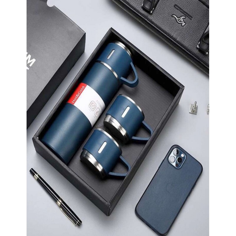 ⁦ثيرموس ستيل سعة 500 ملل مع كاستين لون أزرق⁩ - الصورة ⁦1⁩