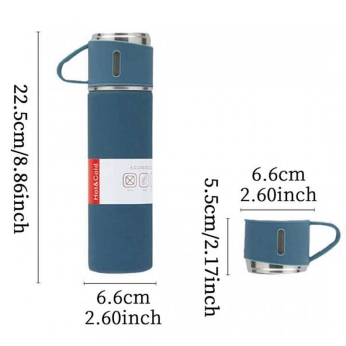⁦ثيرموس ستيل سعة 500 ملل مع كاستين لون أزرق⁩ - الصورة ⁦3⁩