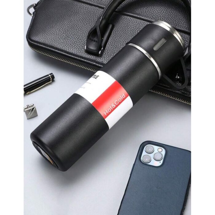 ⁦طقم تيرموس ستيل سعة 500ملل مع كاستين اسود⁩ - الصورة ⁦2⁩