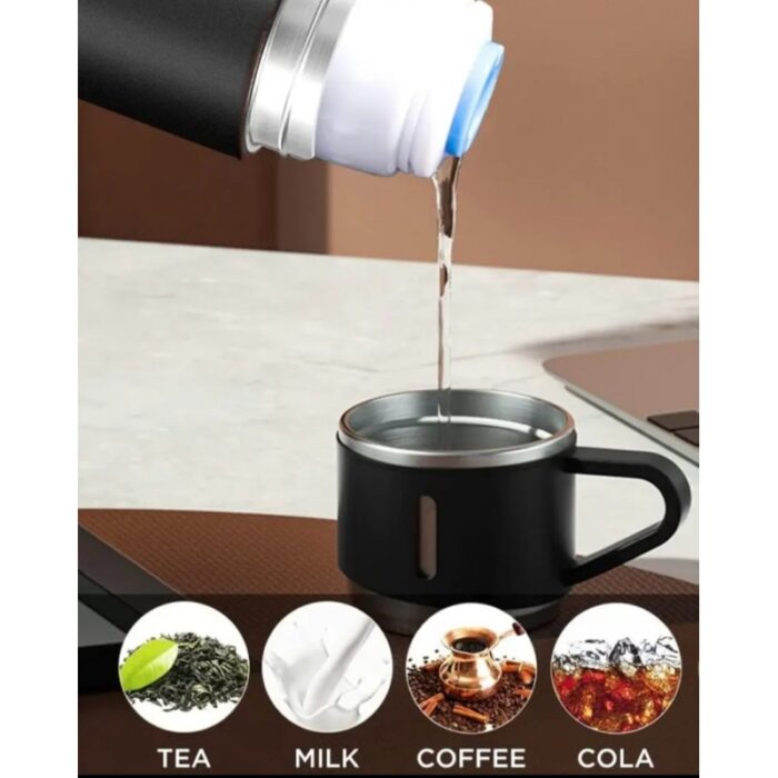 ⁦طقم تيرموس ستيل سعة 500ملل مع كاستين اسود⁩ - الصورة ⁦3⁩