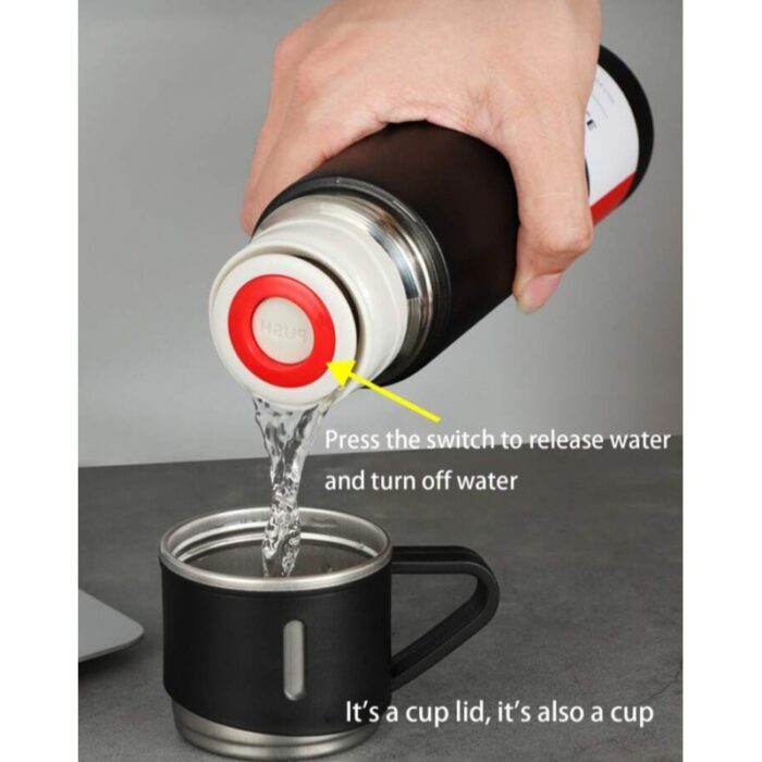 ⁦طقم تيرموس ستيل سعة 500ملل مع كاستين اسود⁩ - الصورة ⁦4⁩