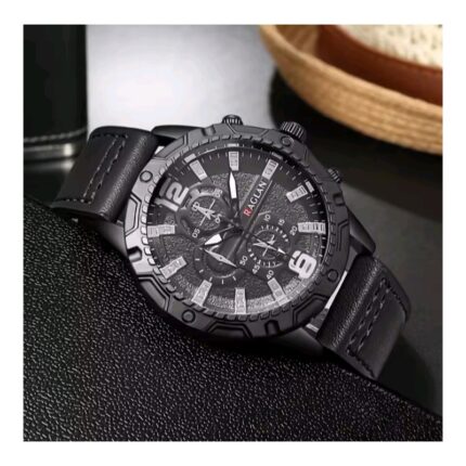 ساعة يد رجالية كوارتز فخمة - حزام جلد انيق لون أسود ماركة Raglan Yokalo