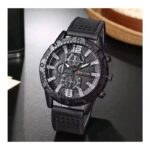 ⁦ساعة يد رجالية كوارتز فخمة - حزام جلد انيق لون أسود ماركة Raglan Yokalo⁩ - الصورة ⁦2⁩