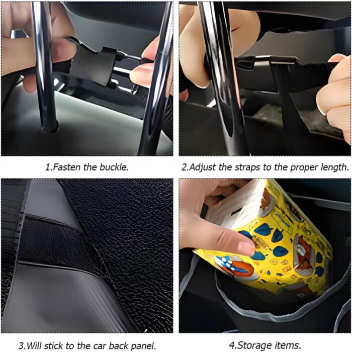 ⁦منظم صندوق السيارة عدد 1 للتعليق على المقاعد الخلفية مع أحزمة قابلة للتعديل- لتخزين كافة المستلزمات بشكل مرتب وخالٍ من الفوضى - لون أسود⁩ - الصورة ⁦3⁩