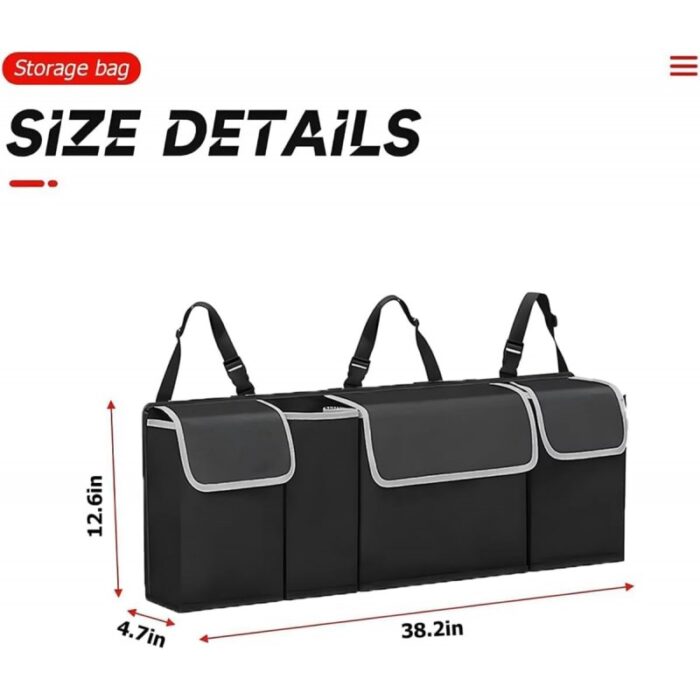 ⁦منظم صندوق السيارة عدد 1 للتعليق على المقاعد الخلفية مع أحزمة قابلة للتعديل- لتخزين كافة المستلزمات بشكل مرتب وخالٍ من الفوضى - لون أسود⁩ - الصورة ⁦6⁩