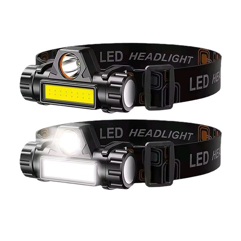 ⁦مصباح كشاف رأس ذات مصباحين LED - مقاوم لرذاذ الماء - قابل للشحن بسلك USB⁩ - الصورة ⁦1⁩