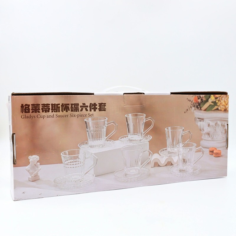 ⁦طقم كاسات زجاج مع صحون 6 قطع⁩ - الصورة ⁦1⁩