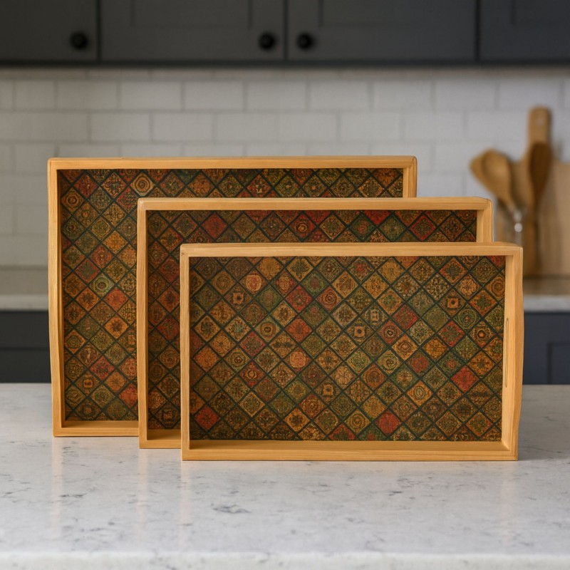 ⁦طقم صواني خشب عدد 3 قطع باحجام مختلفة⁩ - الصورة ⁦1⁩