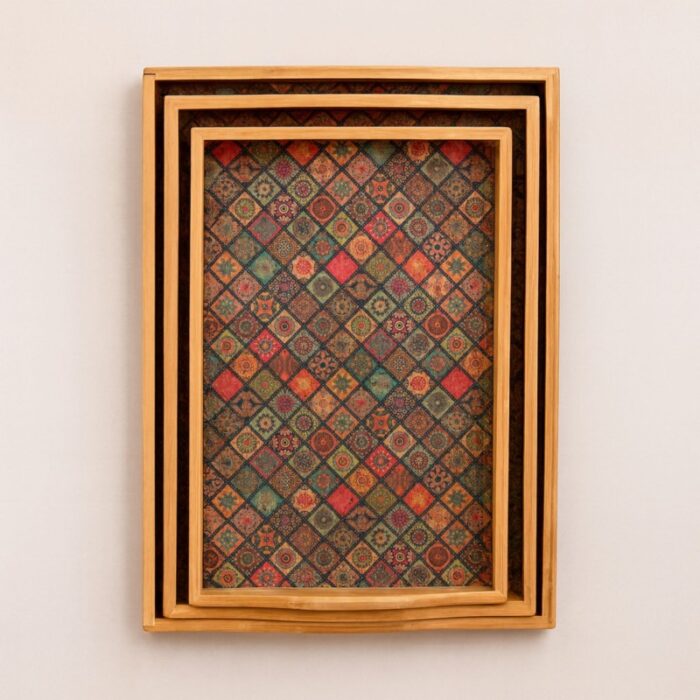 ⁦طقم صواني خشب عدد 3 قطع باحجام مختلفة⁩ - الصورة ⁦2⁩