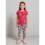 بجامة بناتي قطعتين صيفي لون فوشي