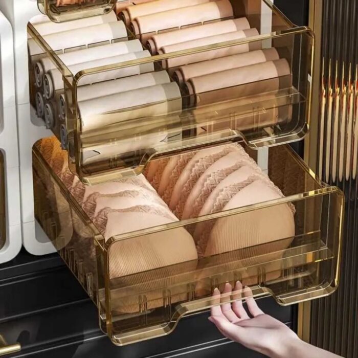 ⁦منظم أدراج شفاف 3 طبقات للملابس والجوارب (34×24×35.5 سم)⁩ - الصورة ⁦2⁩