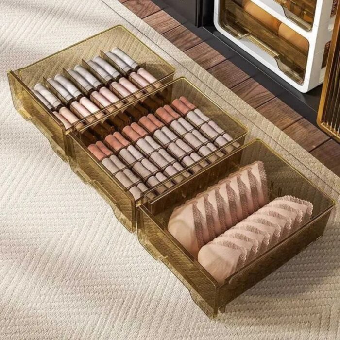 ⁦منظم أدراج شفاف 3 طبقات للملابس والجوارب (34×24×35.5 سم)⁩ - الصورة ⁦3⁩