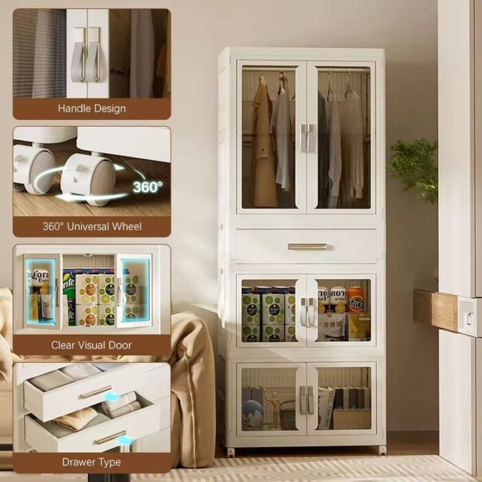 ⁦خزانة بتصميم عملي وأنيق بارتفاع 160 سم، مثالية لترتيب الملابس أو الأدوات المنزلية⁩ - الصورة ⁦7⁩